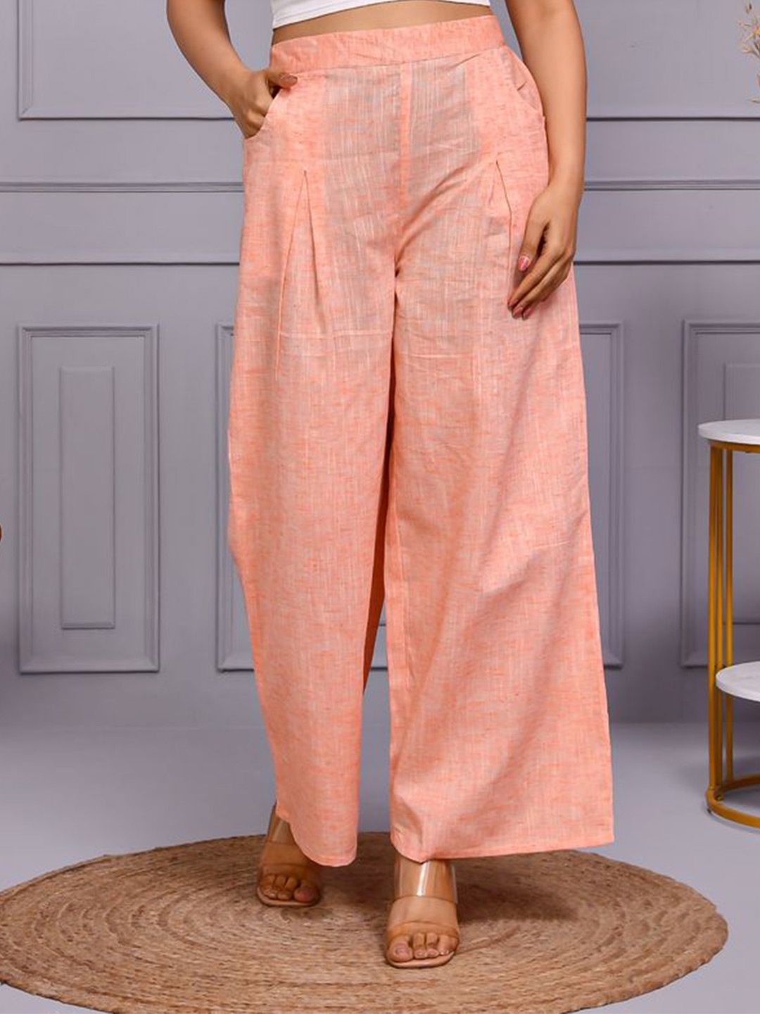 

Aspriya Women Ethnic Slip-On Straight Casual Palazzo, Orange