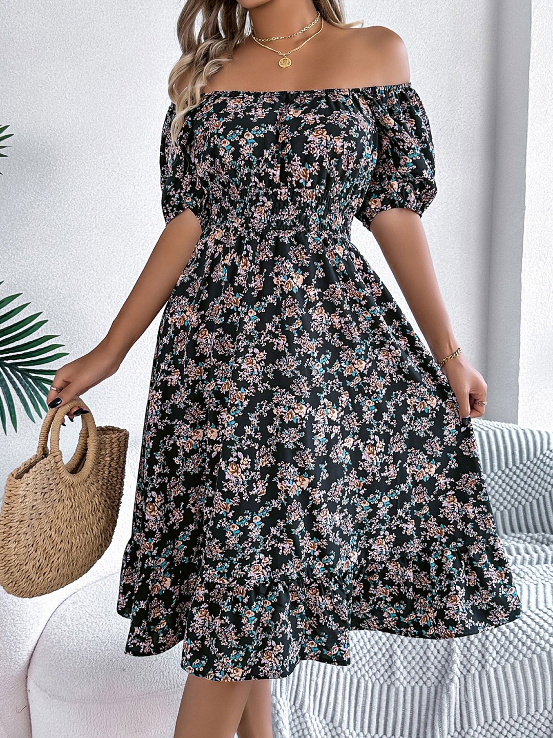 

StyleCast x Revolte Women Floral Print Off-Shoulder Sheath Midi Dress, Black