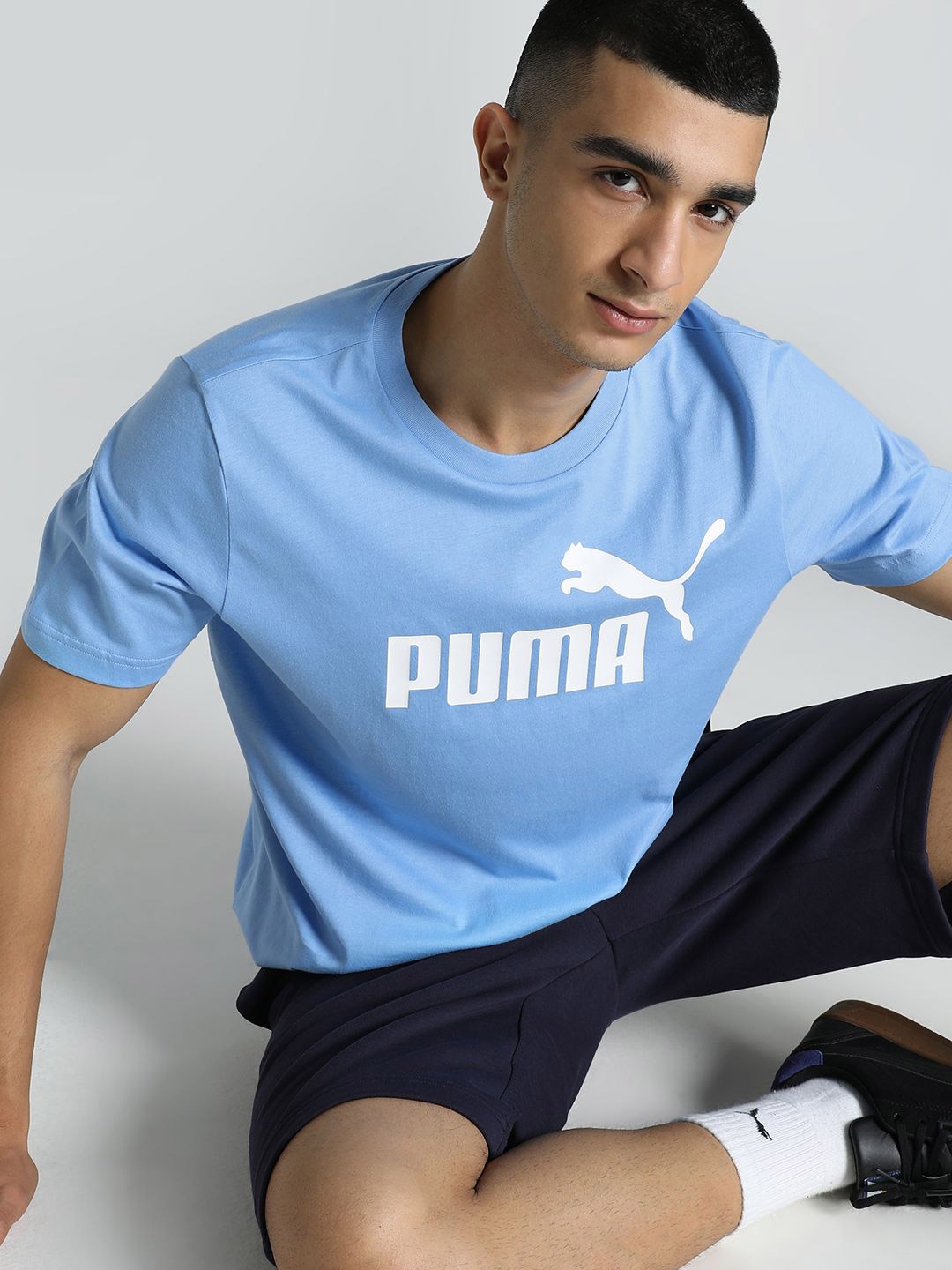 

Puma No. 1 Logo Brand Logo Printed Pure Cotton Short Sleeve T-Shirt, Blue