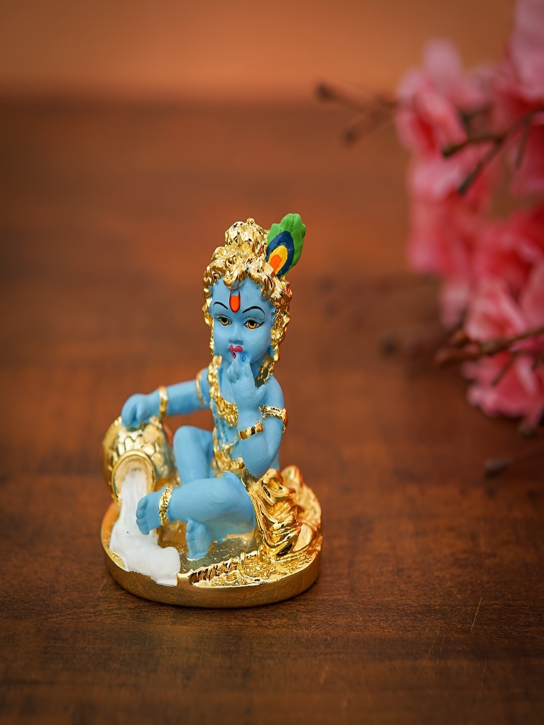 

Craftlayout Gold-Toned And Blue Lord Krishna Religious Idol Resin Showpiece