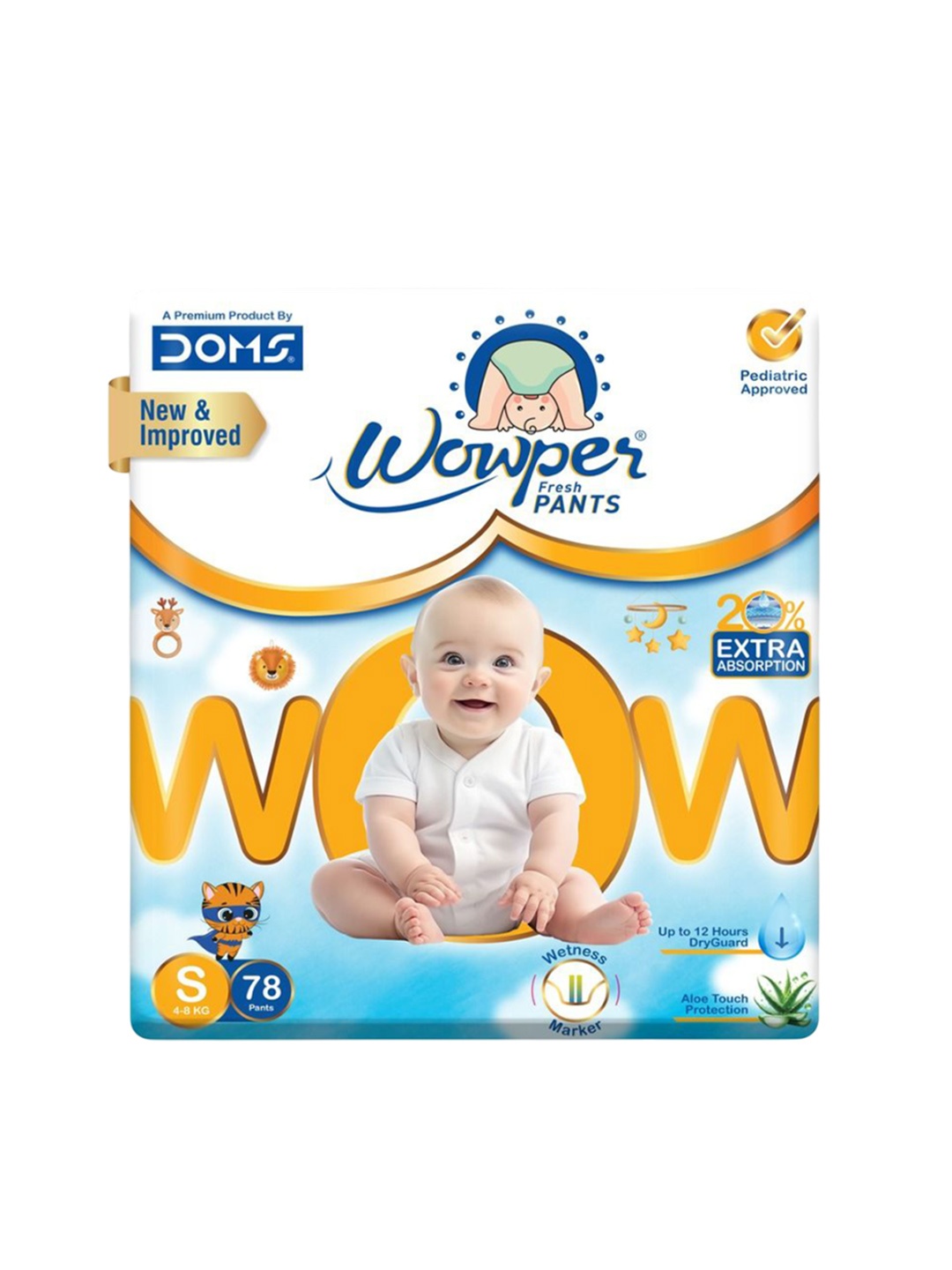 

Wowper Baby 12Hrs Absorption Pant Style Diaper With 3D Diamond Cross Core - S- 78-Pcs, White