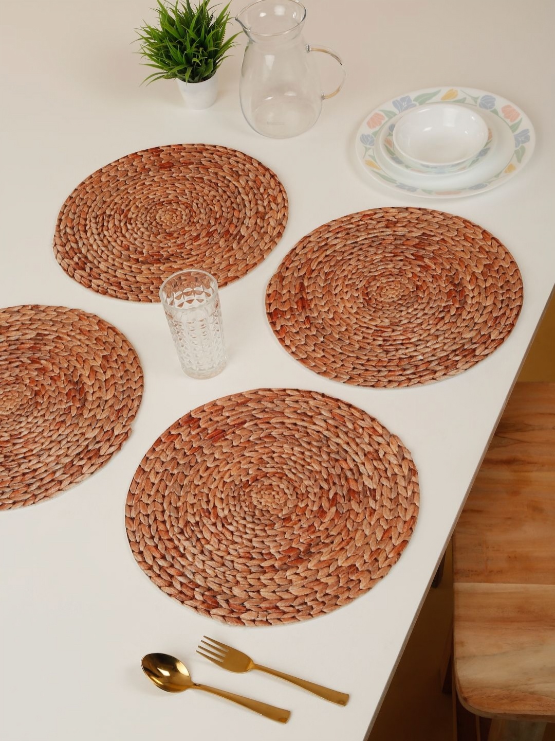 

HOSTA HOMES 4-Pcs Brown Digital Printed Pure Cotton Table Placemats