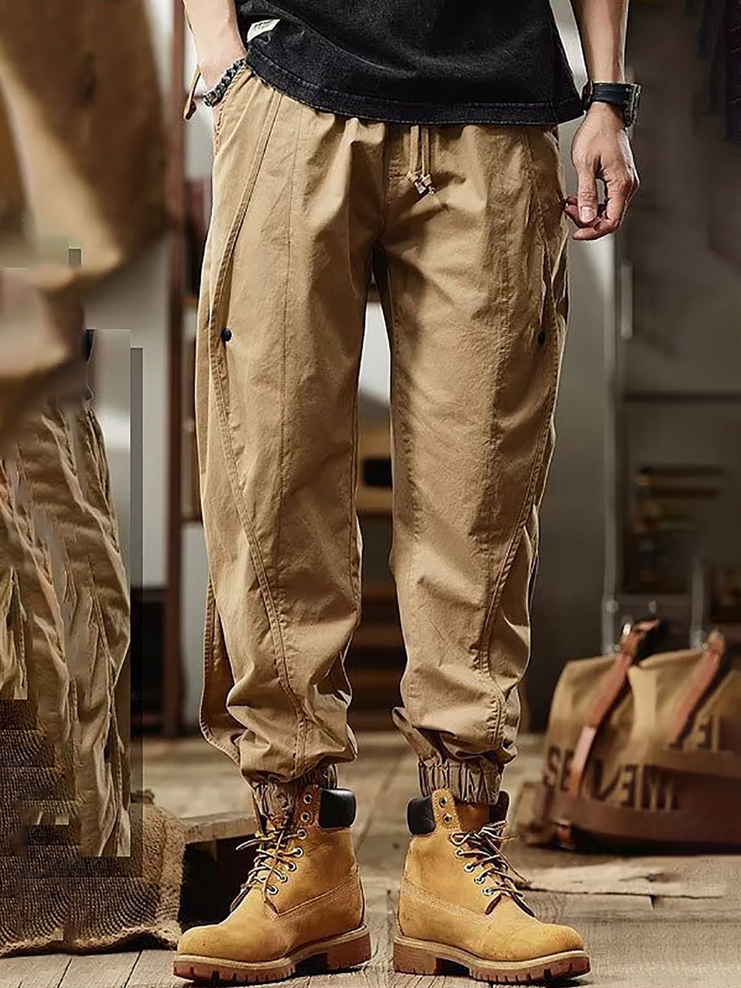 

StyleCast x Revolte Men Pleated Mid-Rise Cargos, Khaki