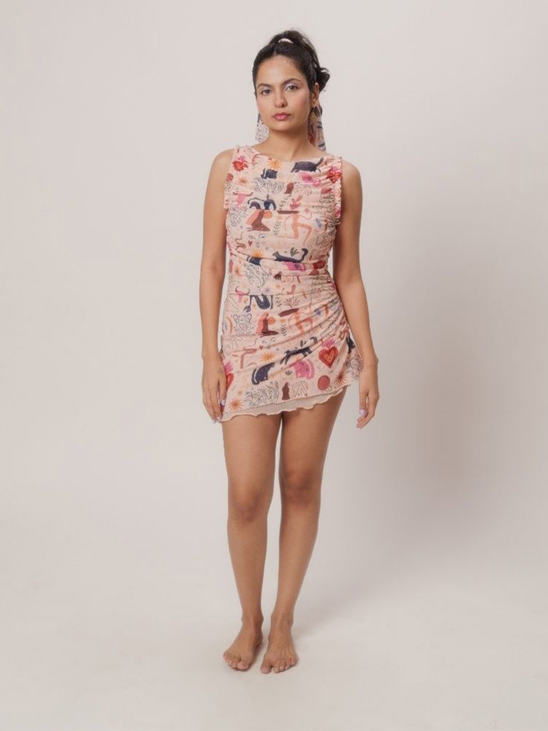 

LABEL SUGAR Women Graphic Printed Bodycon Mini Dress, Cream