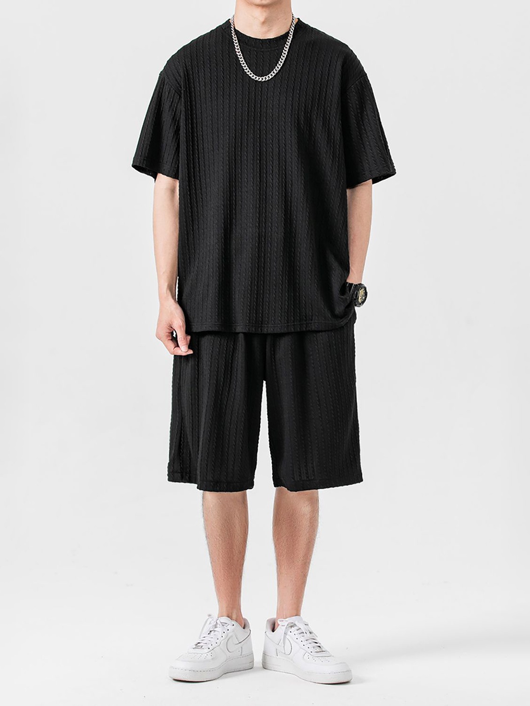 

StyleCast x Revolte Round Neck T-Shirt And Shorts, Black
