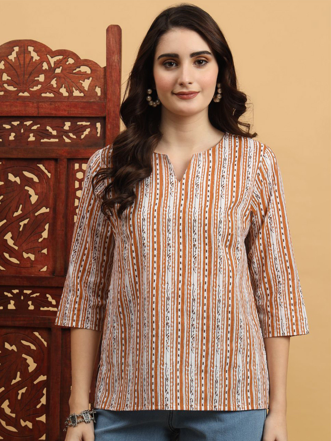 

Anouk Rustic Women Printed Pure Cotton Kurti, Orange