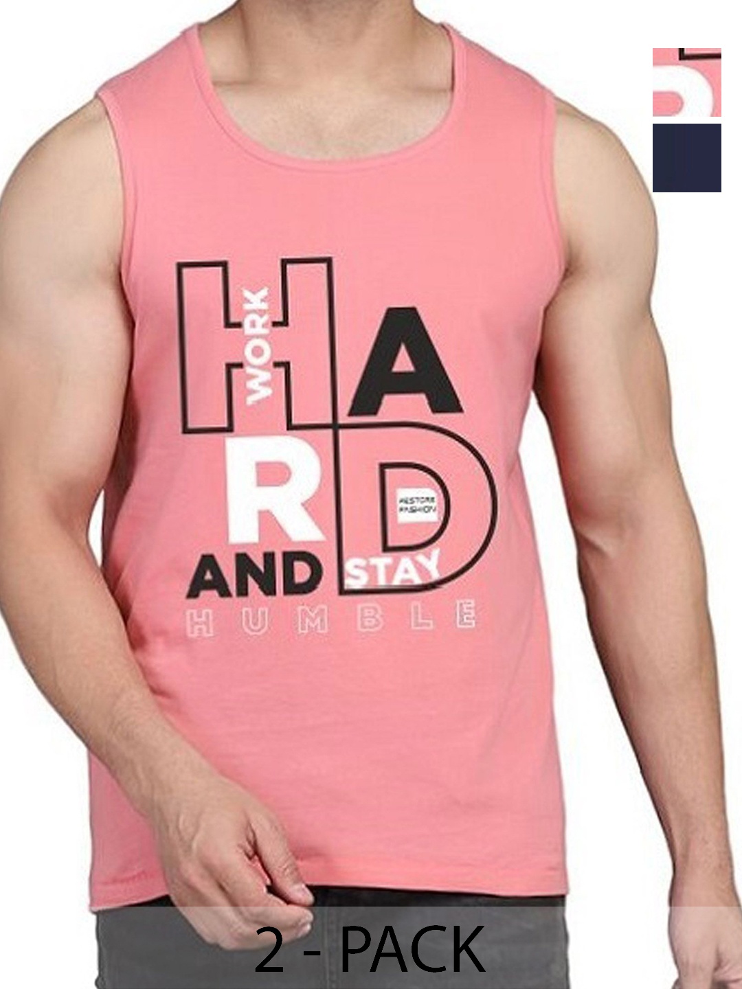 

WOOSTRO Men Pack Of 2 Typography Printed Round Neck Cotton Slim Fit T-shirts, Peach