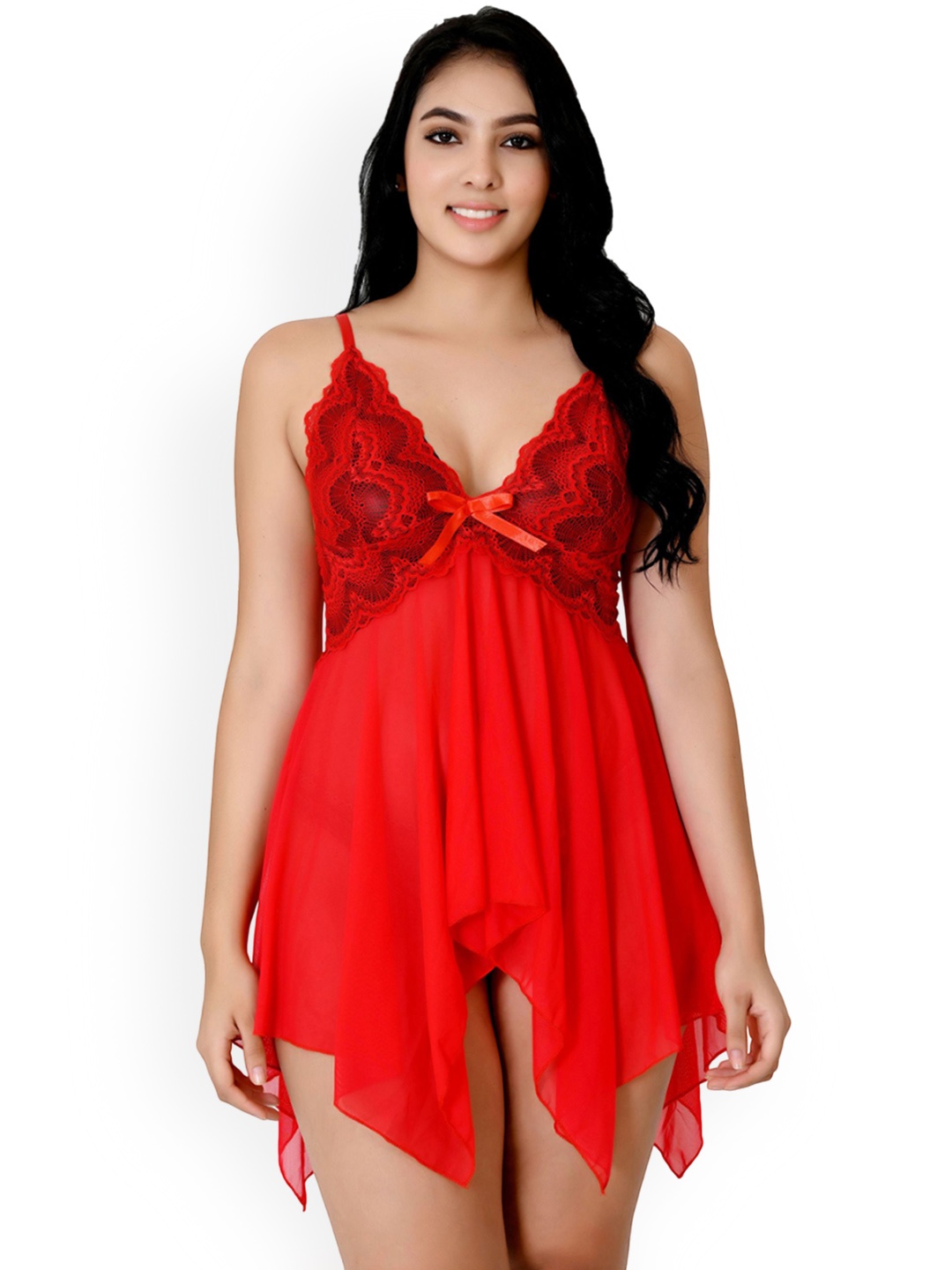 

Fihana Women Shoulder Straps Net Baby Doll, Black