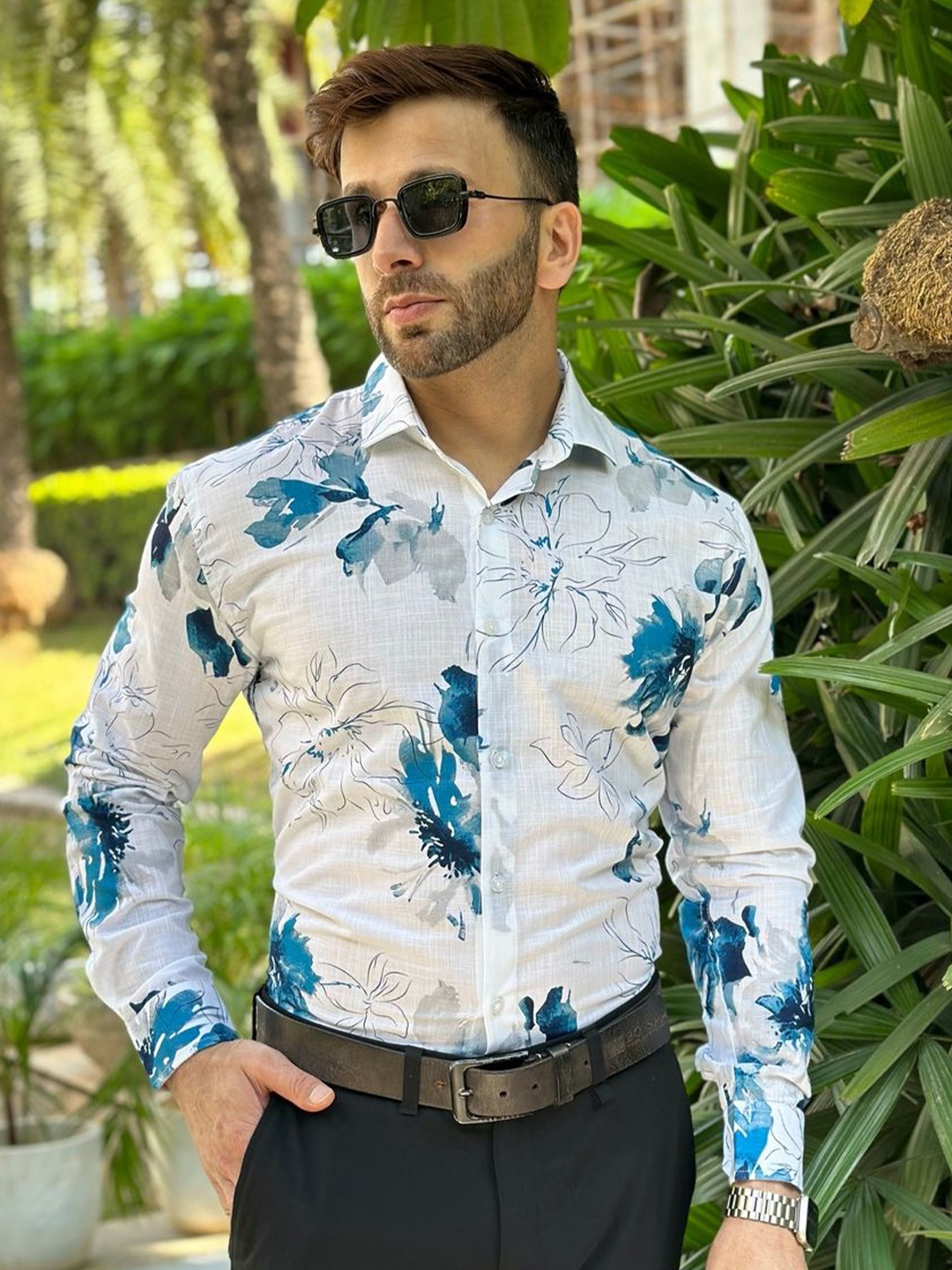 

GRITSTONES Men Comfort Floral Opaque Printed Casual Shirt, White