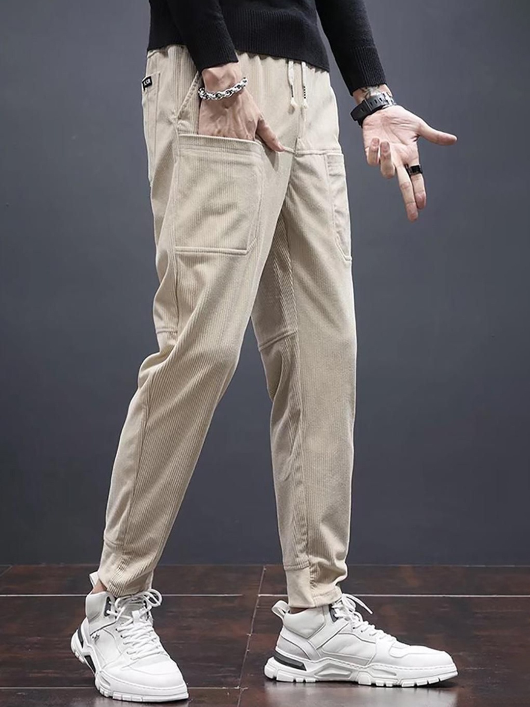 

StyleCast x Revolte Men Easy Wash Trousers, Beige