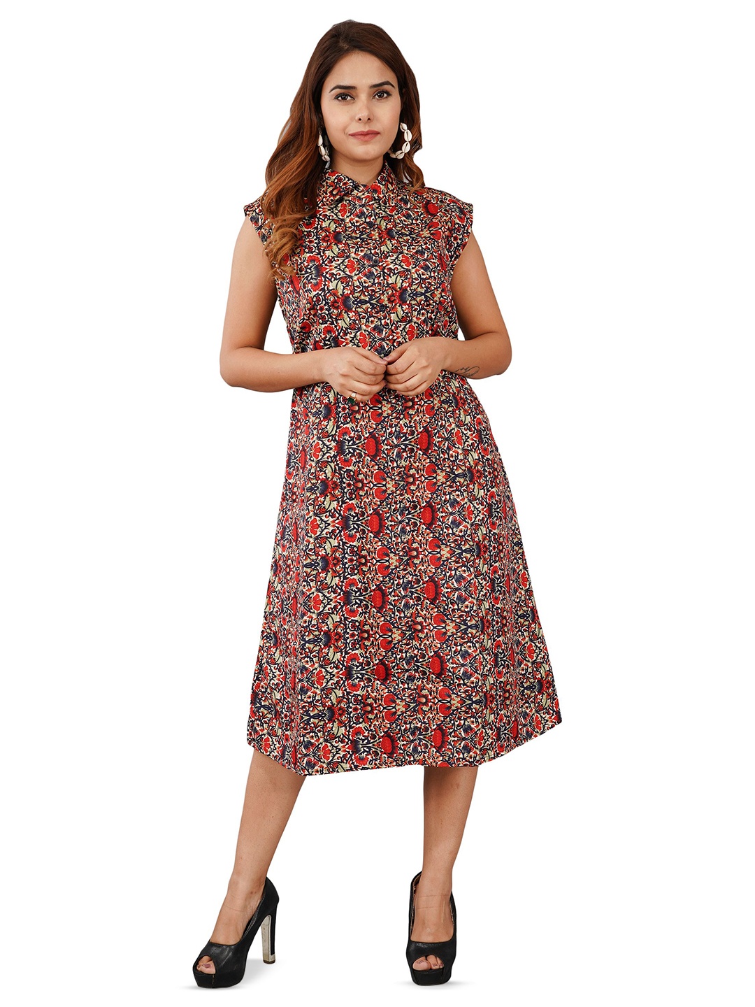 

Edla Printed Crepe Fit and Flare Dress, Red