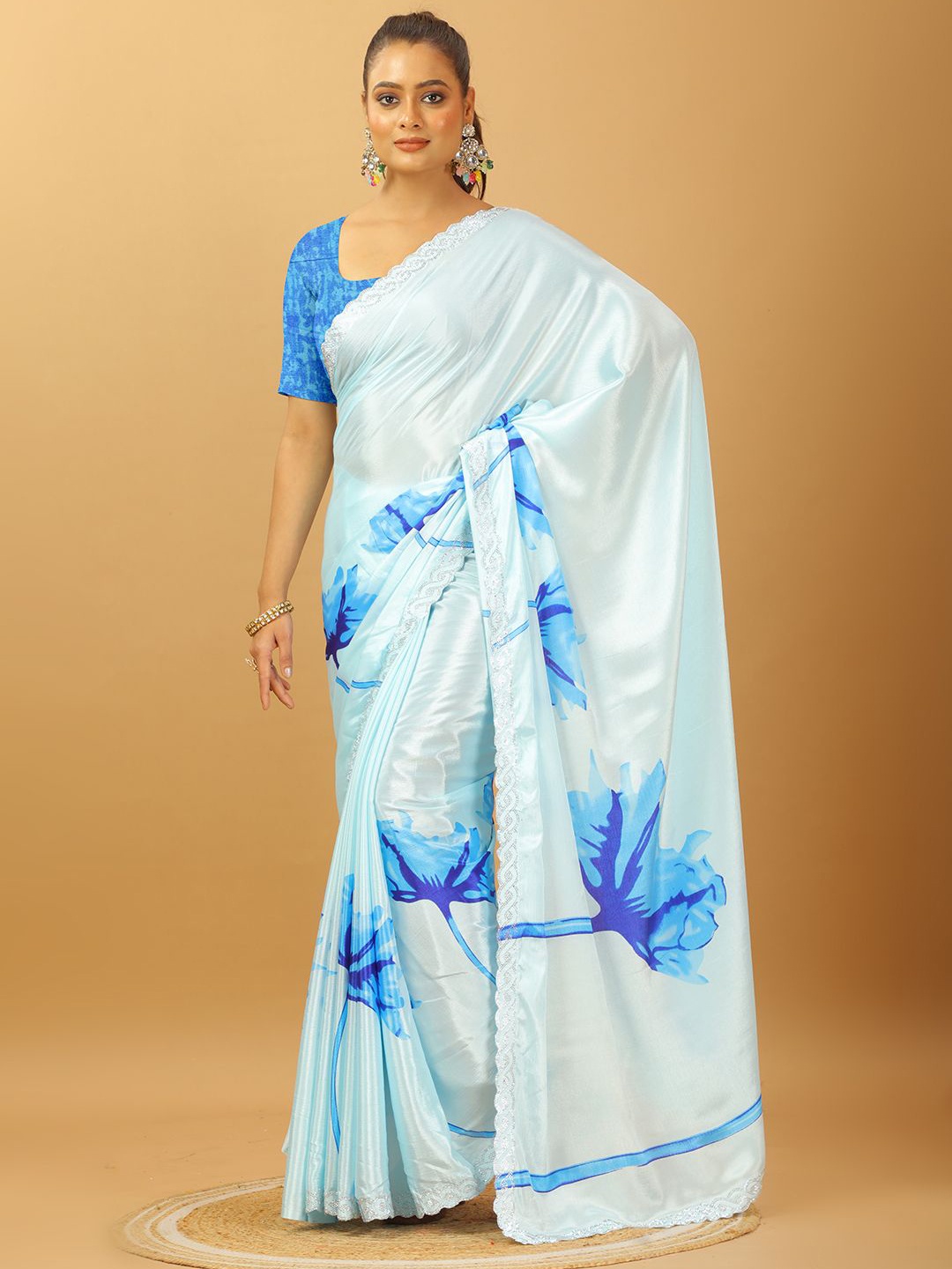

A.V.M. SILK MILLS Floral Pure Georgette Saree, Blue