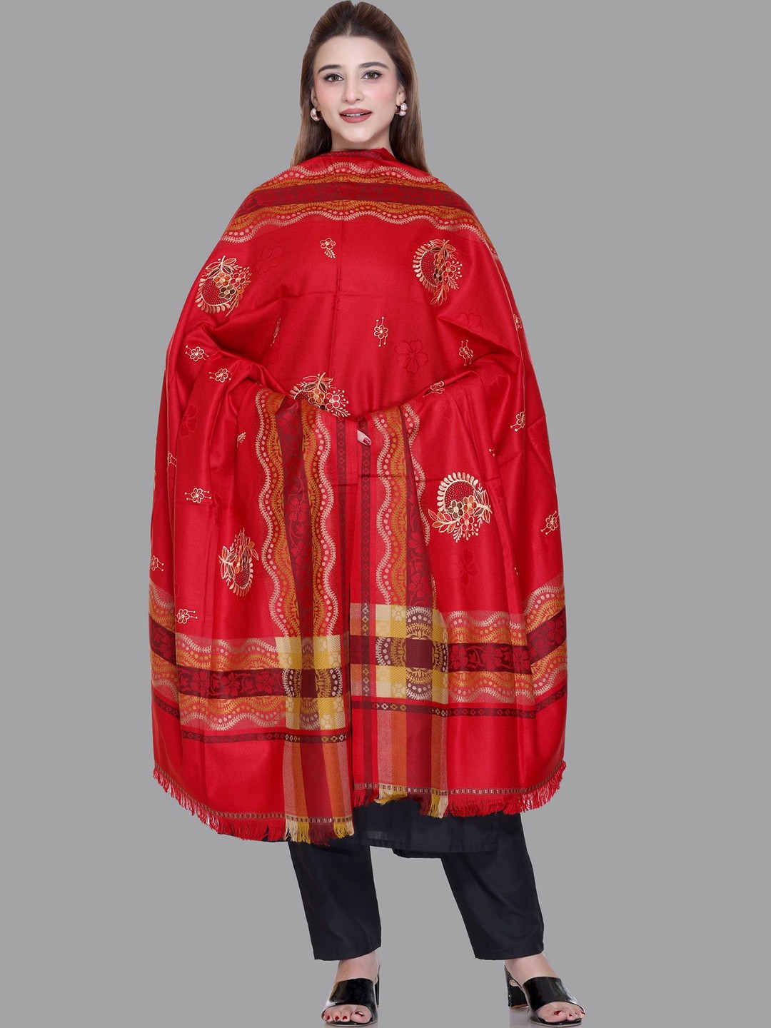 

Tones-N-Shades Ethnic Motifs Woven Design Shawl, Red