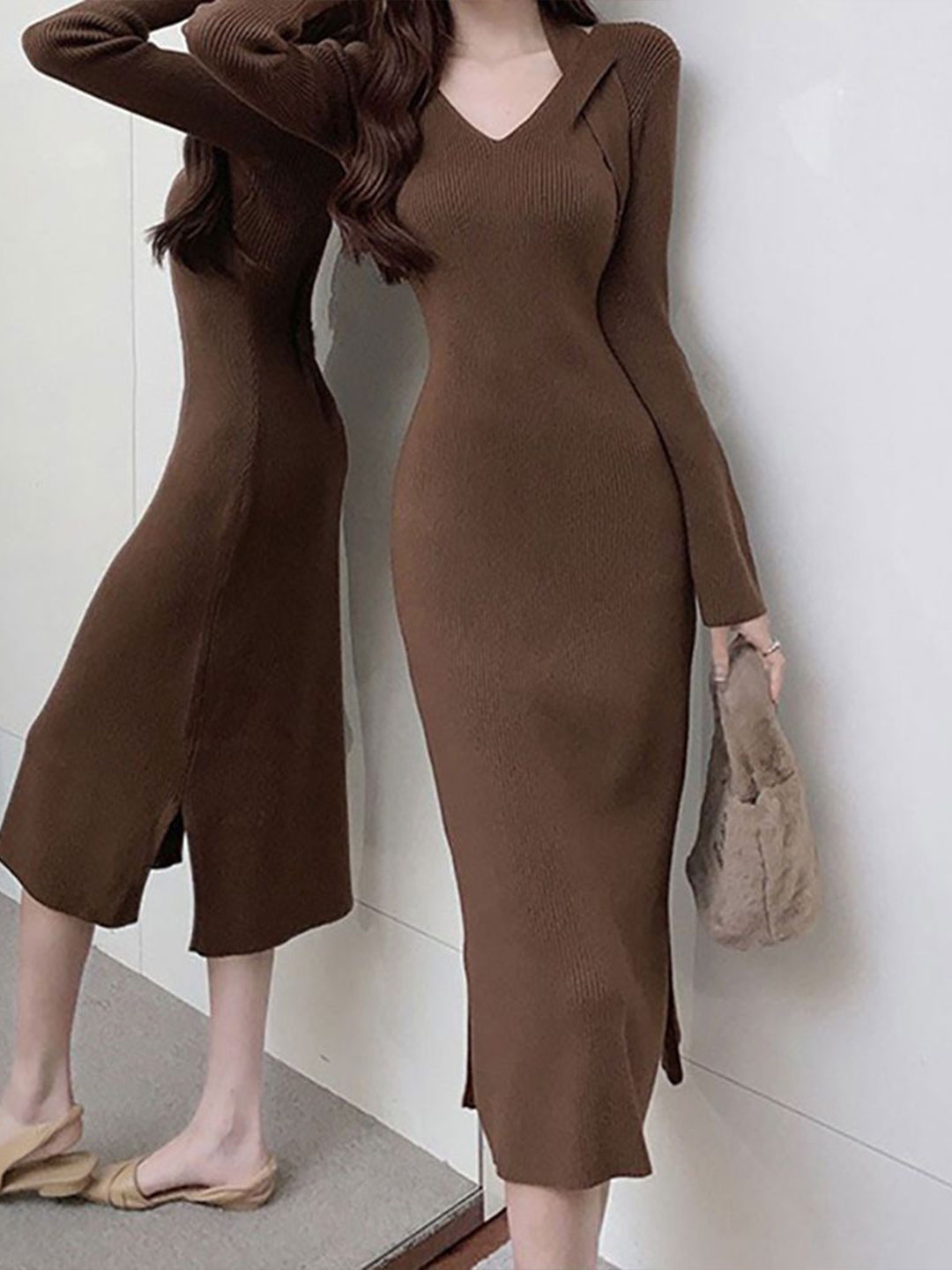 

StyleCast x Revolte Bodycon Midi Dress, Brown