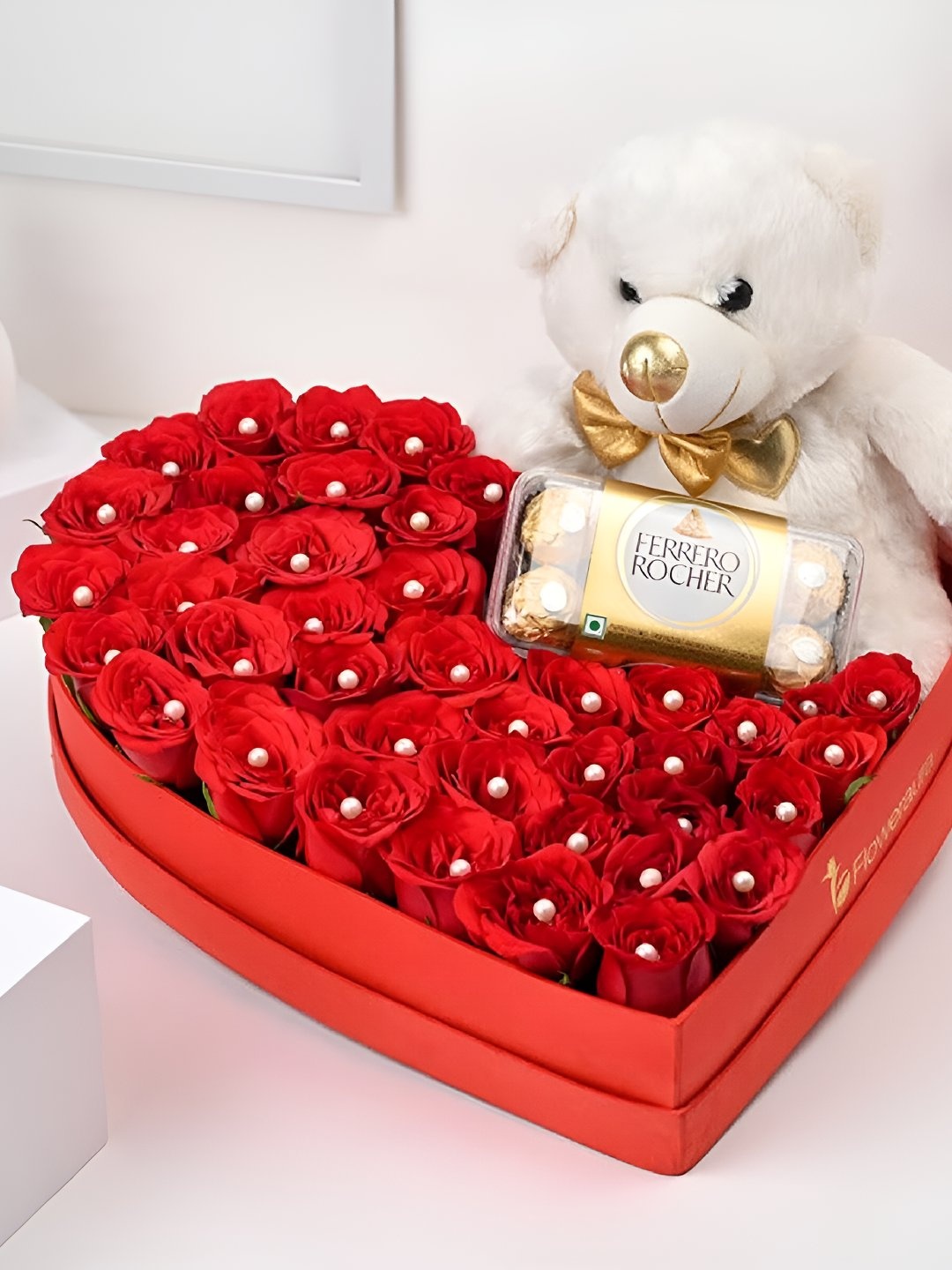 

Floweraura 42Pcs Love Bouquet of Roses & Cute Teddy With Chocolates Gift Set, Gold