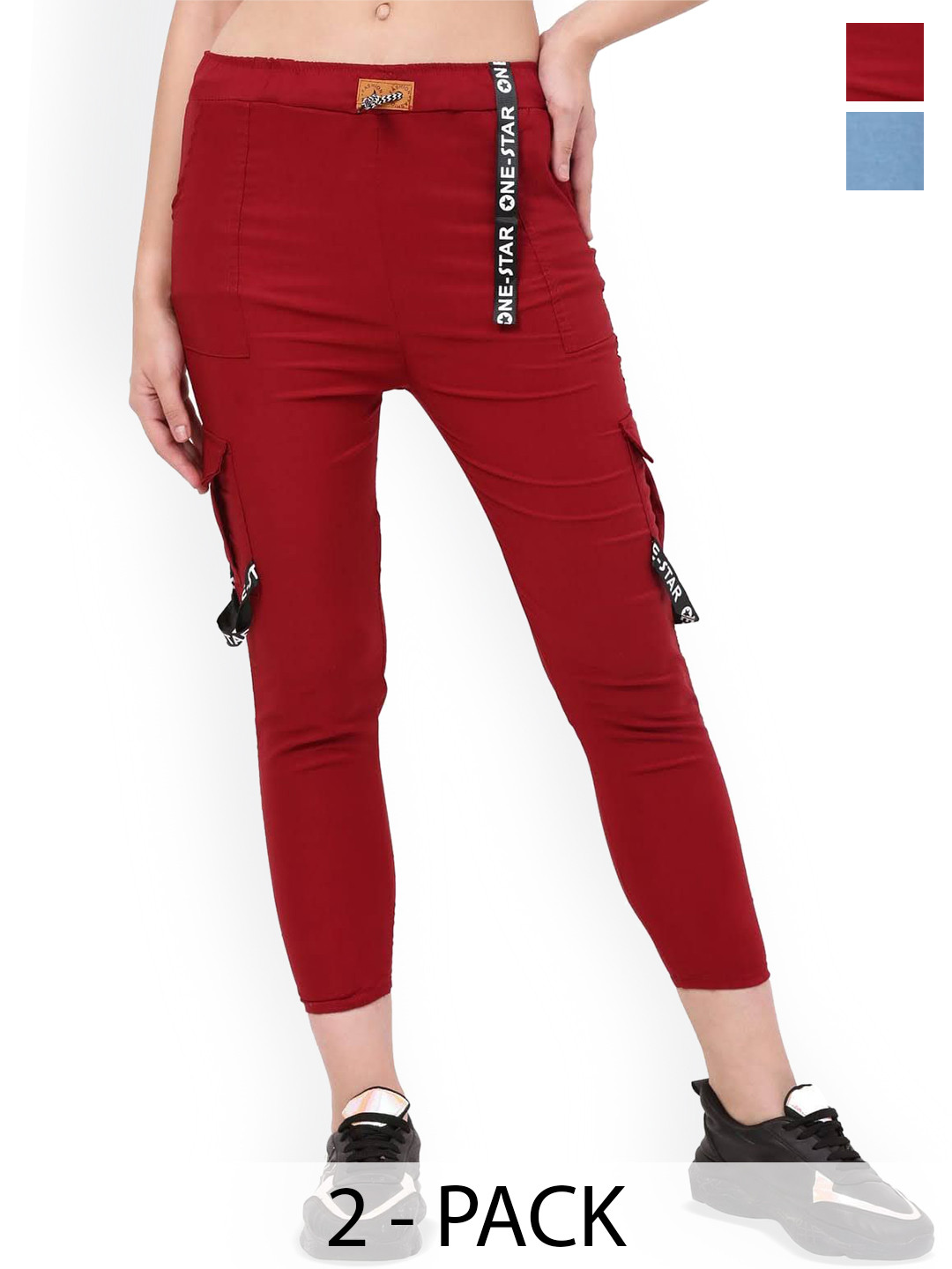 

BAESD Girls Pack Of 2 Printed Slim Fit Mid-Rise Joggers, Maroon