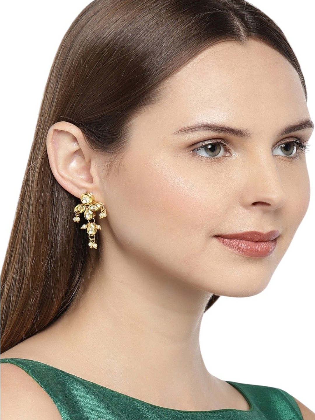 

Anouk Gold-Plated Kundan Studded Contemporary Drop Earrings