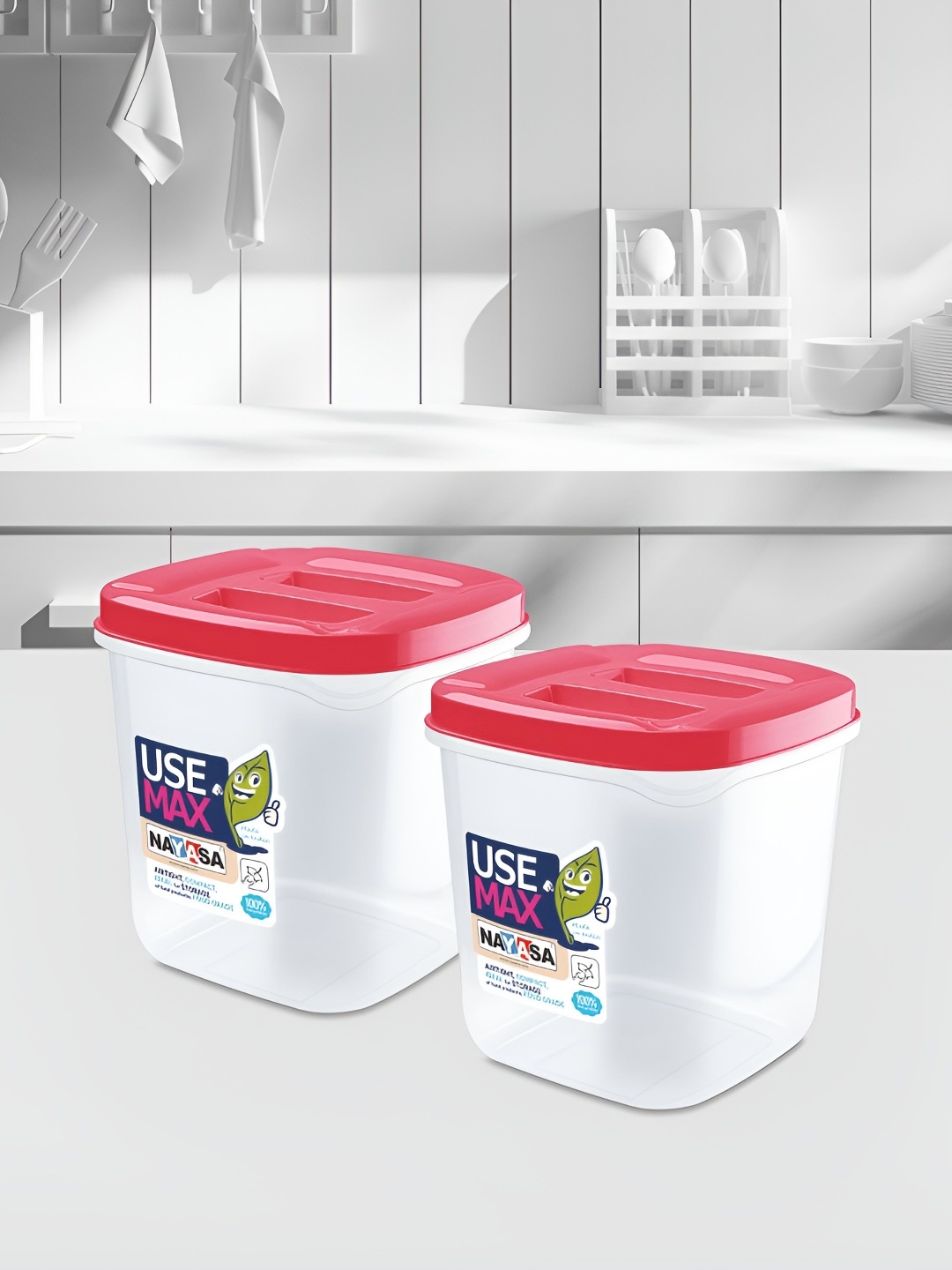 

Nayasa Use Max Set of 2 Pink Kitchen Storage Air Tight Containers- 2 Litres