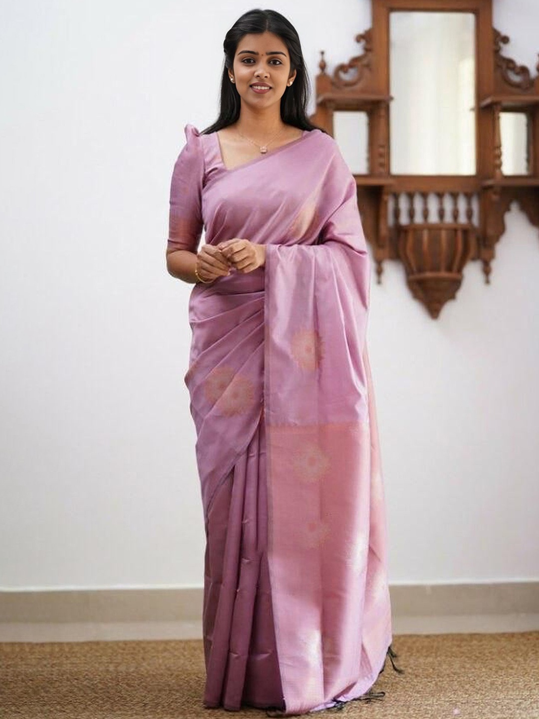 

bansari textiles Woven Design Banarasi Saree, Pink