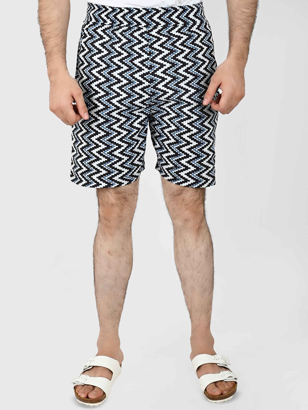 

Blissence Men Printed Cotton Lounge Shorts, Navy blue