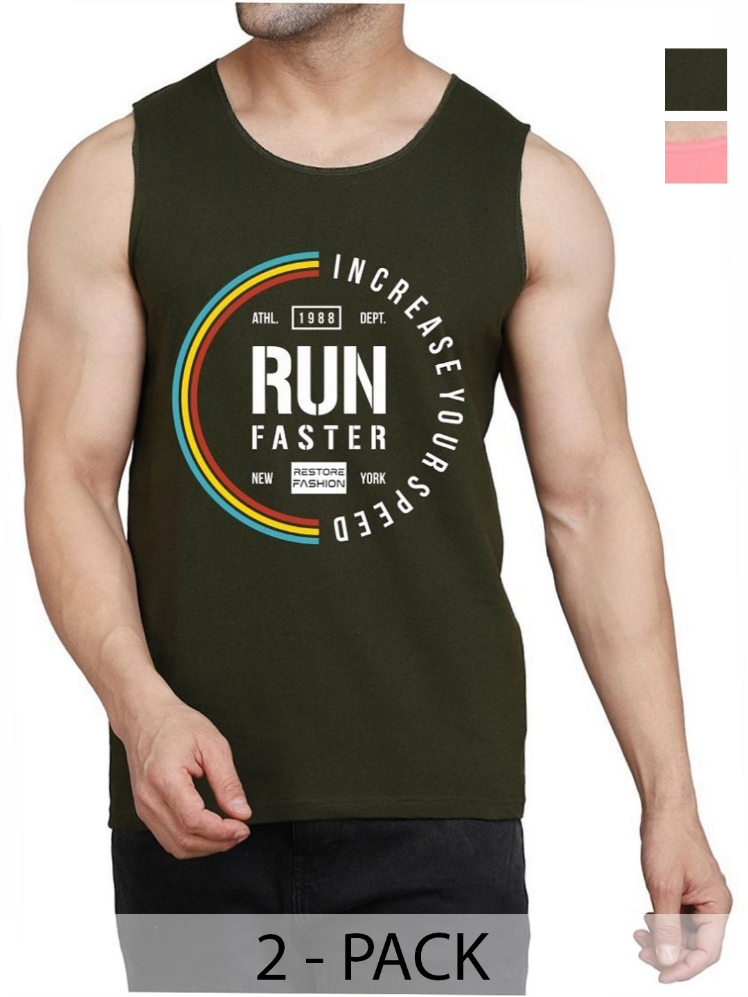 

WOOSTRO Men Pack Of 2 Typography Printed Round Neck Cotton Slim Fit T-shirts, Peach