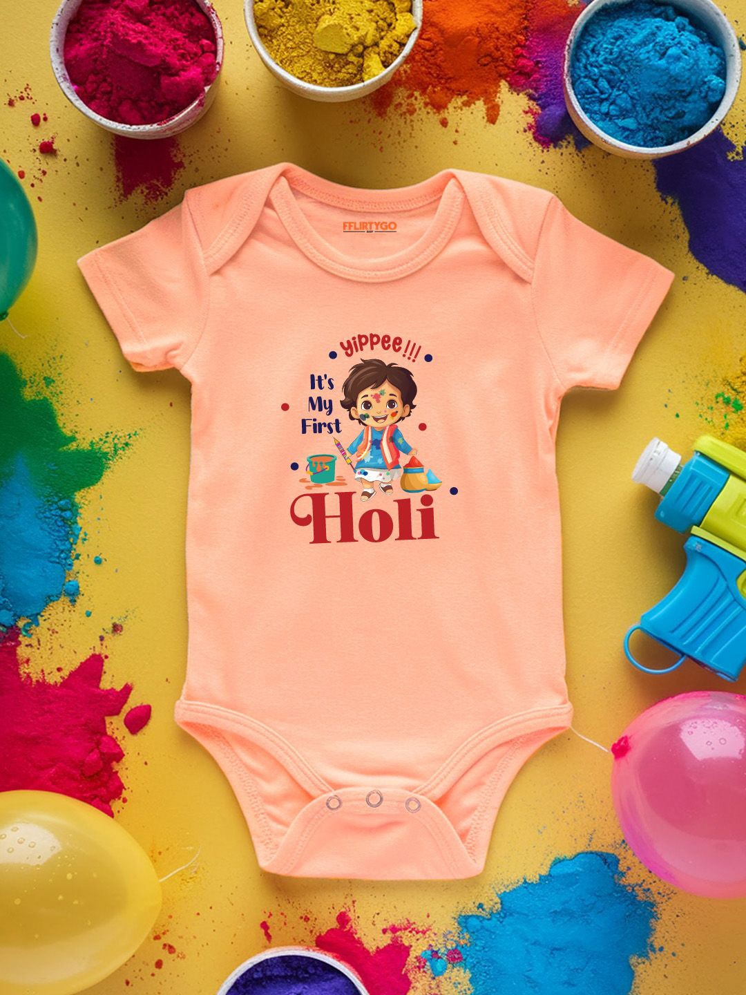 

FFLIRTYGO Infants Holi Printed Cotton Bodysuit, Peach