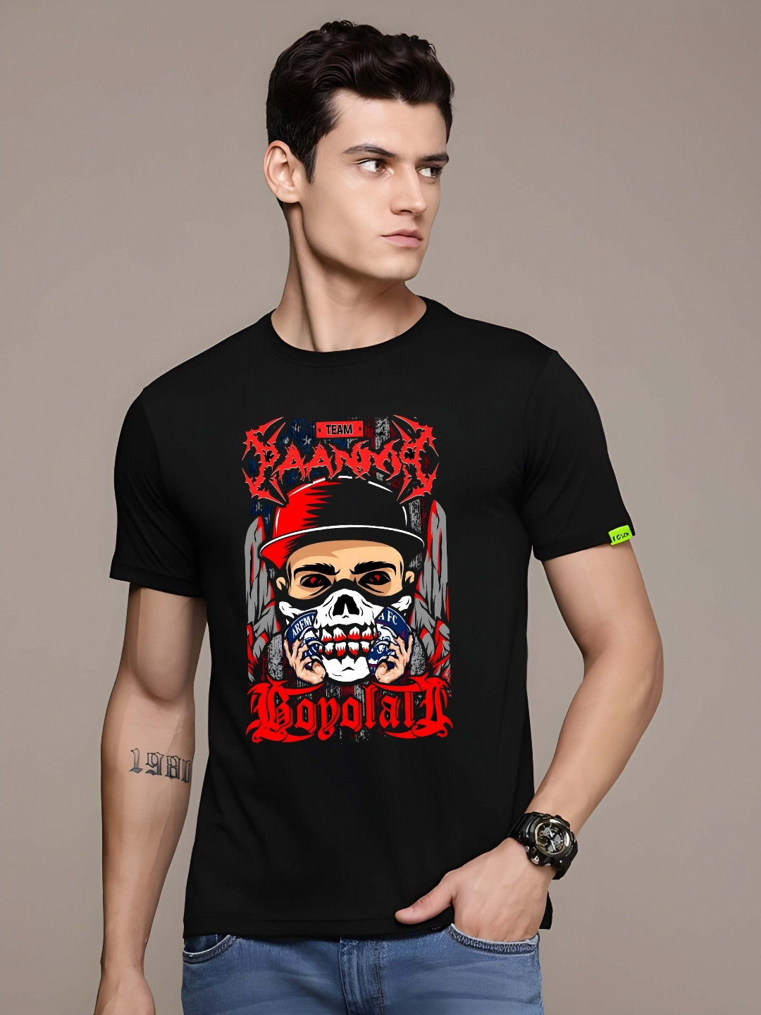 

Moda Rapido Men Graphic Printed Round Neck Cotton T-shirt, Black