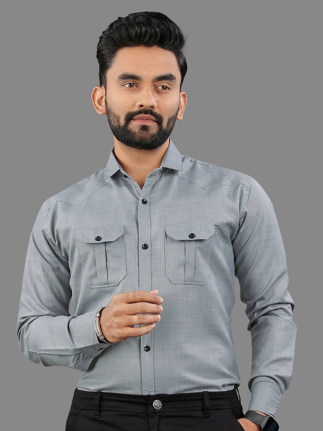 

KHUSHI CREATION Men Original Opaque Casual Shirt, Grey