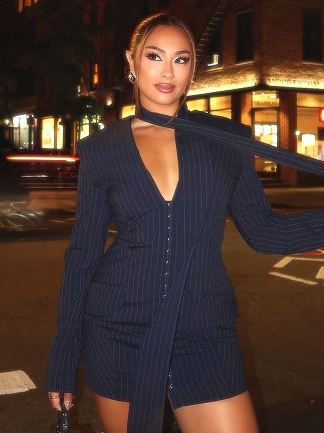 

StyleCast x Revolte Striped Bodycon Midi Dress, Blue