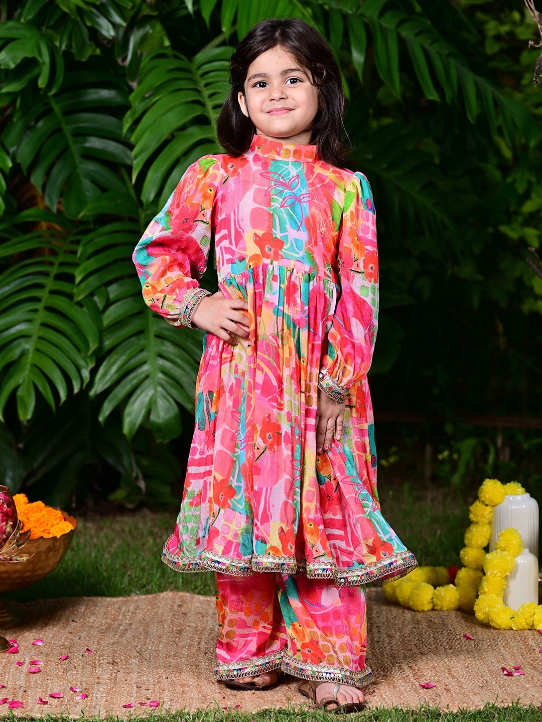 

EthIndia Floral Print Georgette Fit & Flare Dress, Multi