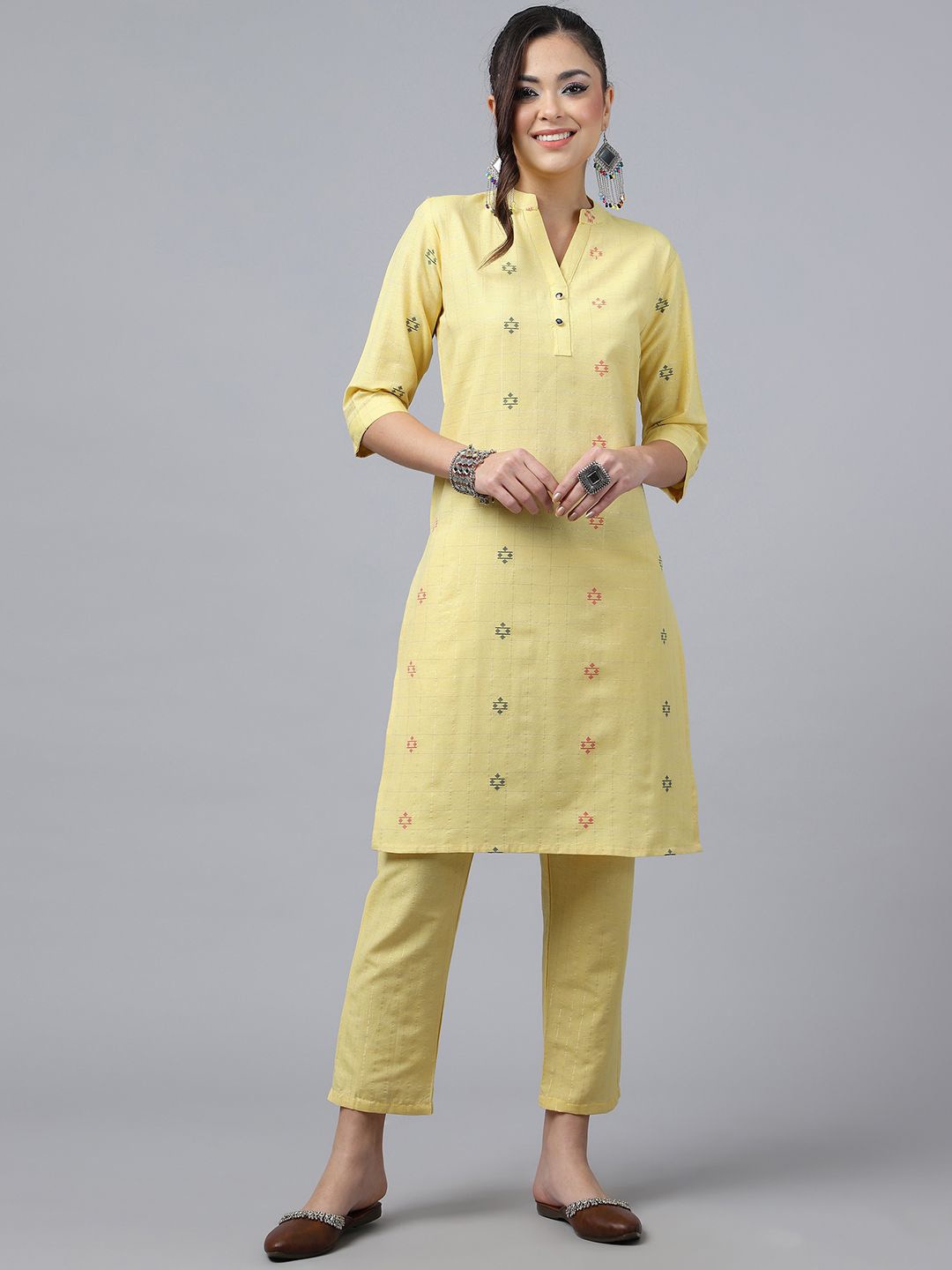 

Anushil Women Regular Kurta with Trousers & With Dupatta, Yellow