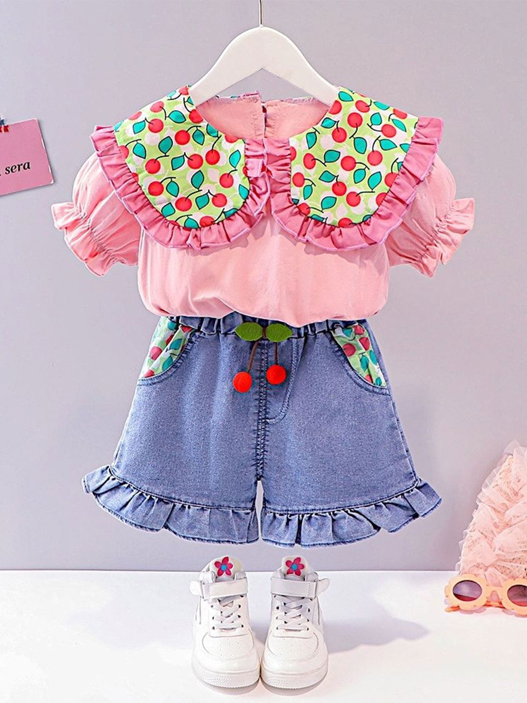 

BAESD Girls Printed Top with Shorts, Pink