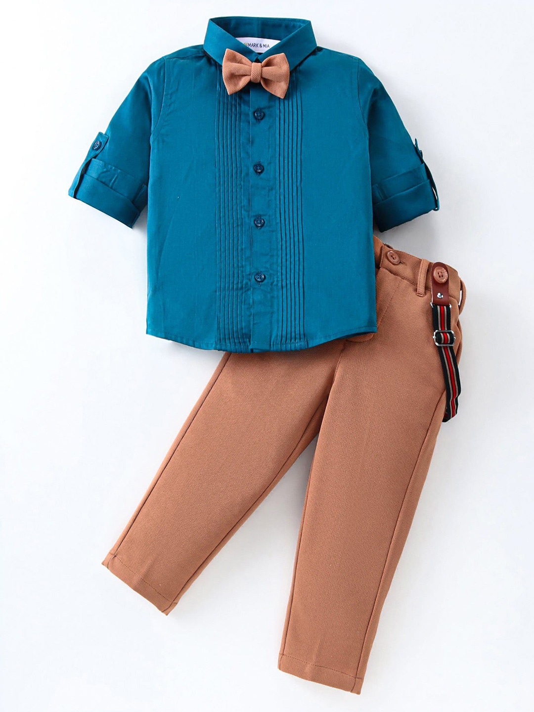 

Mark & Mia Boys Long Sleeves Shirt With Trousers And Suspender, Blue