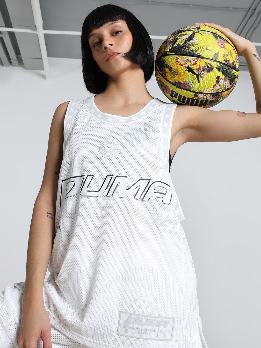 

Puma Women Jer-She Printed Round Neck Sleeveless Basketball Jersey, White