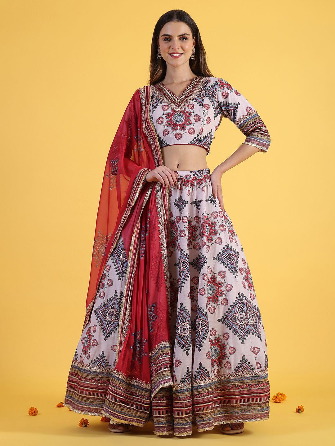 

WISHFUL Embroidered Sequinned Ready to Wear Lehenga & Blouse With Dupatta, White