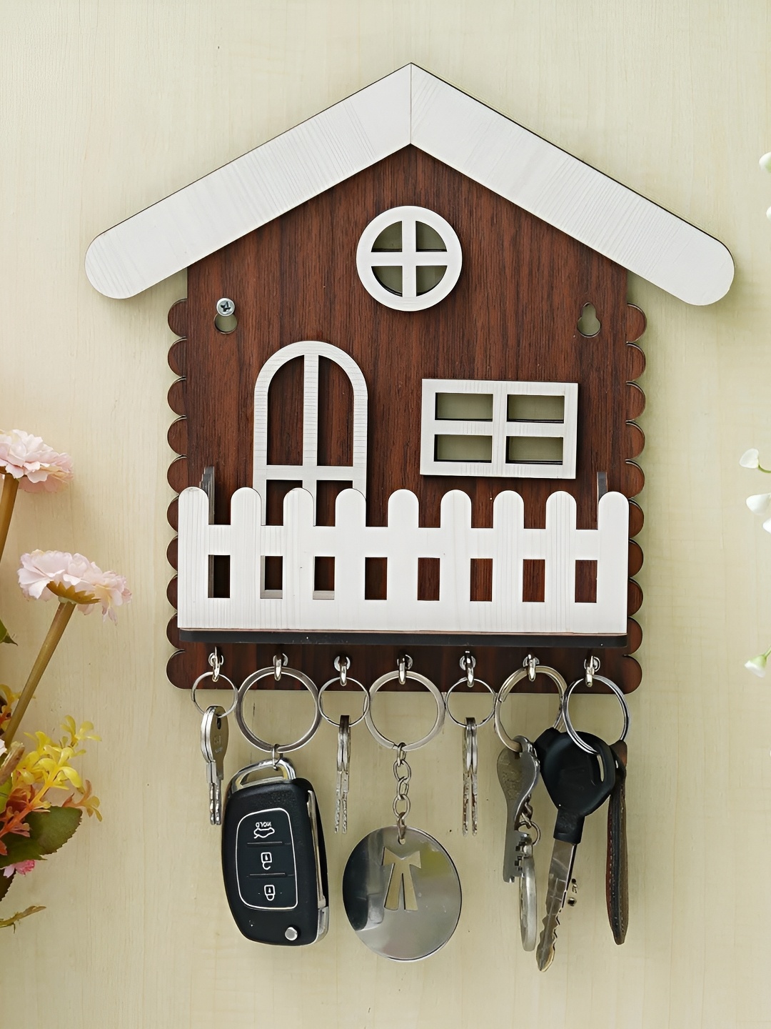 

Webelkart White & Brown 7 Hooks Wooden Key Holder