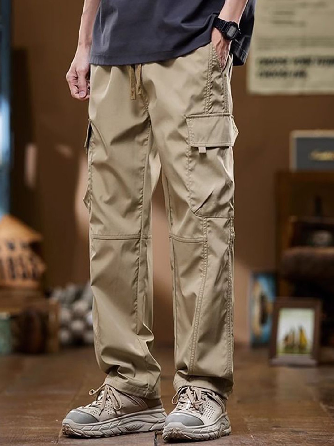 

StyleCast x Revolte Men Solid Mid-Rise Cargo Trousers, Khaki