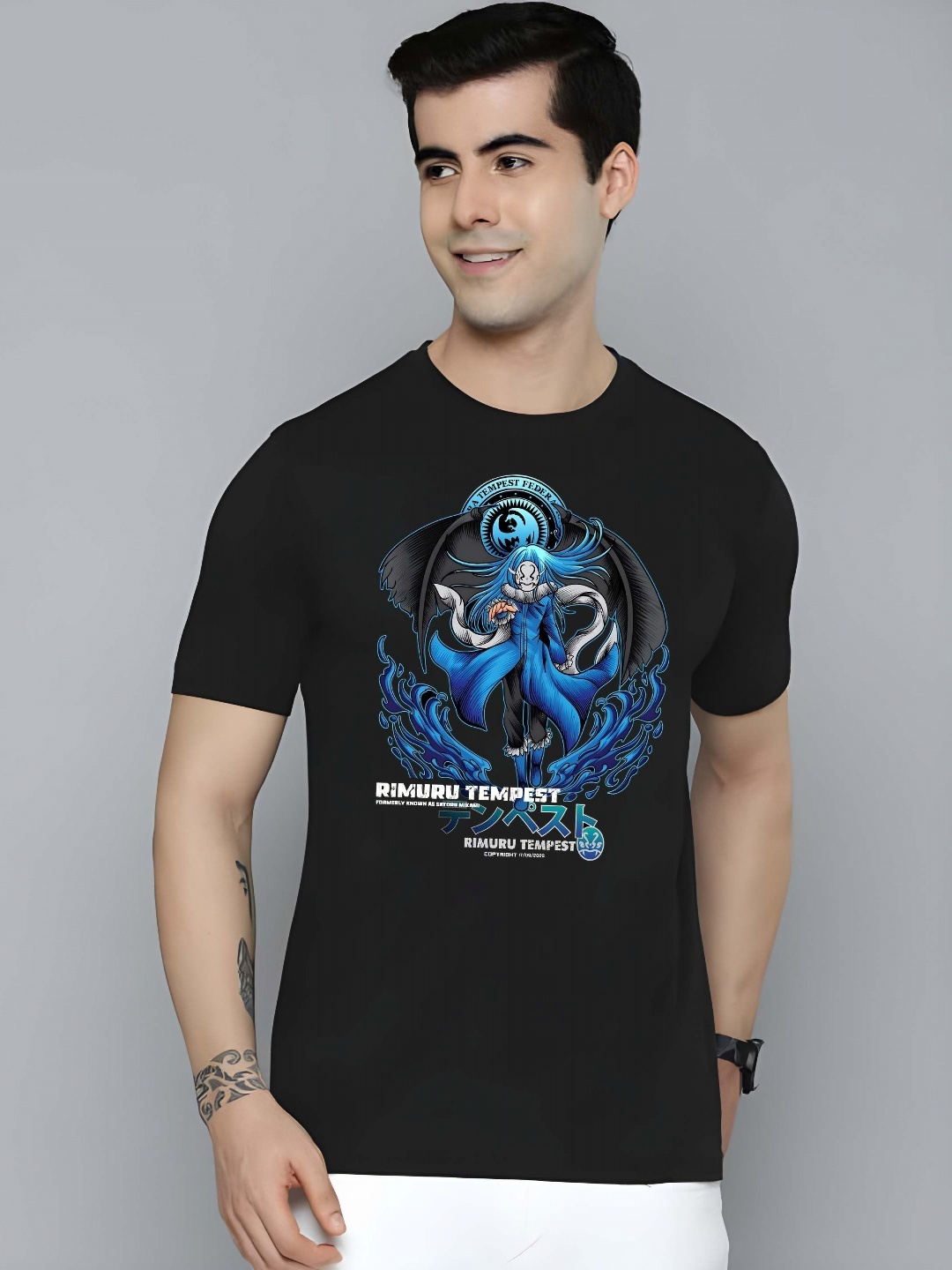 

BOWLIFESTYLE Men Graphic Printed Round Neck Cotton T-shirt, Black