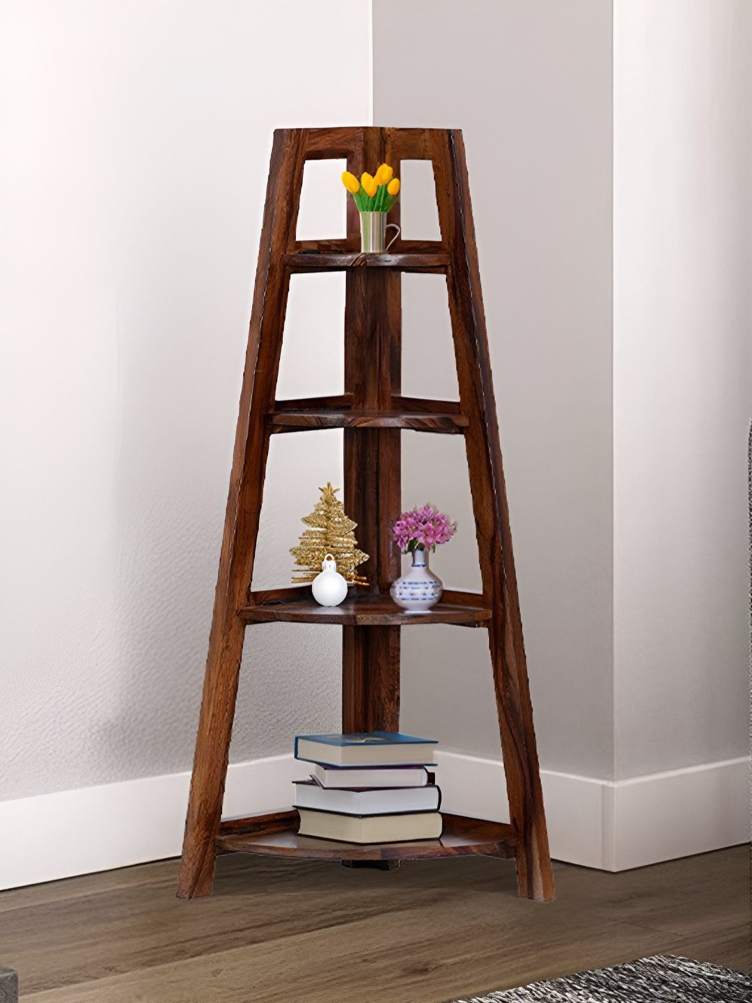 

Royaloak Brown 4 Shelf Wooden Corner Stand