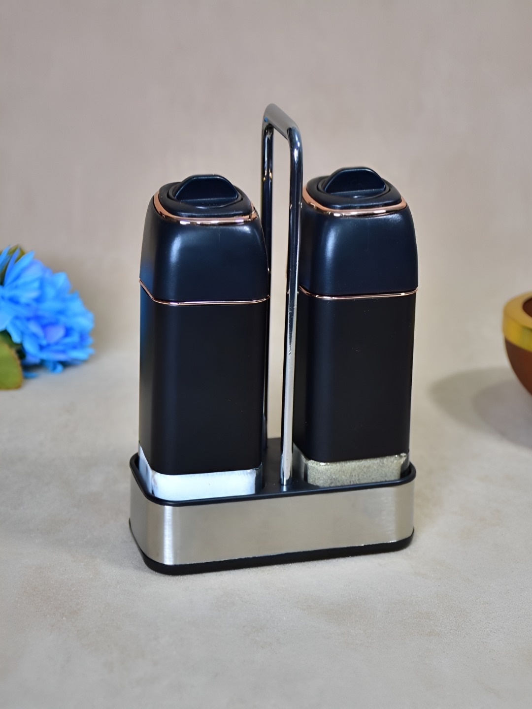 

THE HOME CO. Black Glass Salt and Pepper Shakers