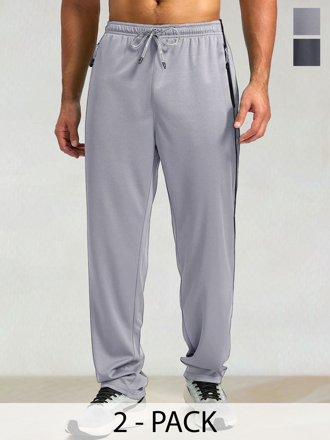 

SZN Men Pack Of 2 Mid Rise Track Pants, Grey melange