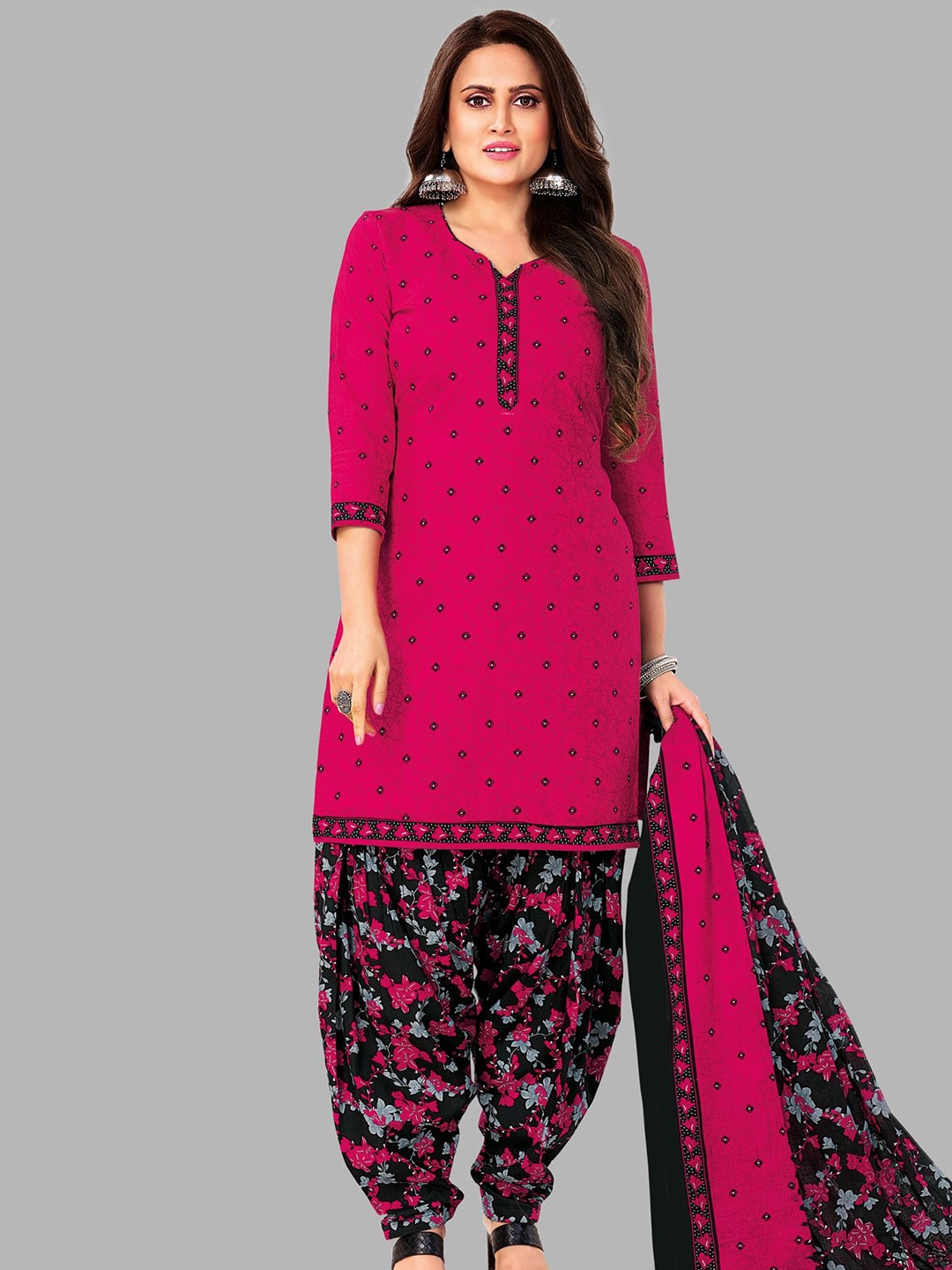 

Simmu Geometric Printed Pure Cotton Unstitched Dress Material, Pink