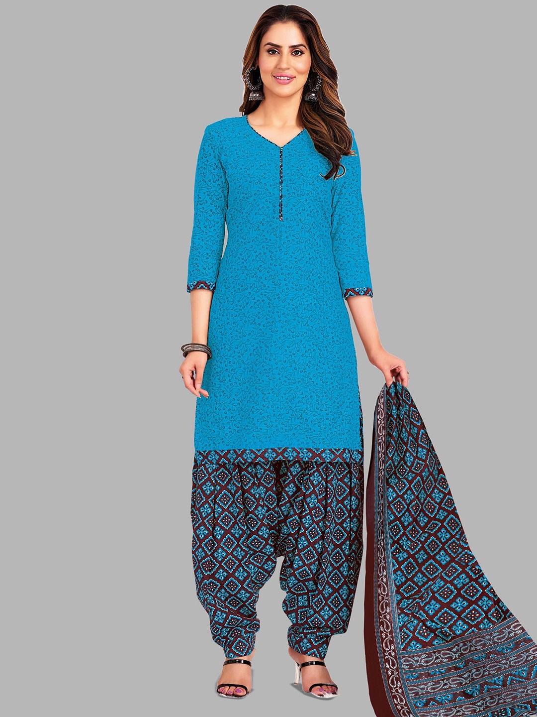 

shree jeenmata collection Floral Printed Pure Cotton Unstitched Dress Material, Blue