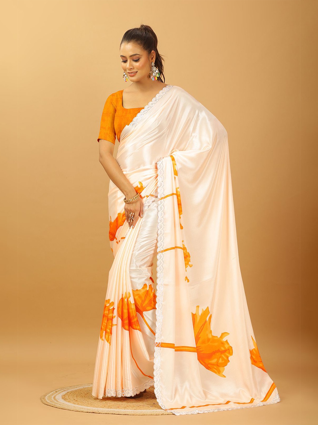

A.V.M. SILK MILLS Floral Pure Georgette Saree, Orange