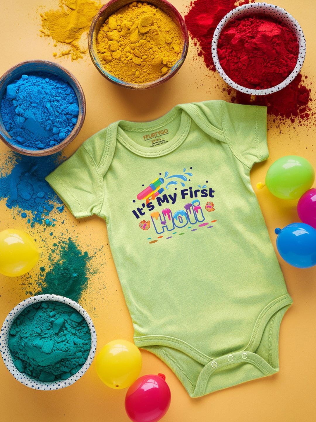 

FFLIRTYGO Infants Holi Printed Cotton Bodysuit, Green