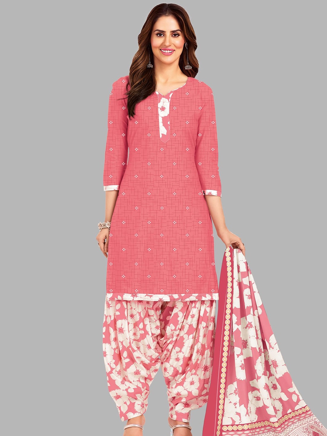 

shree jeenmata collection Floral Printed Pure Cotton Unstitched Dress Material, Pink