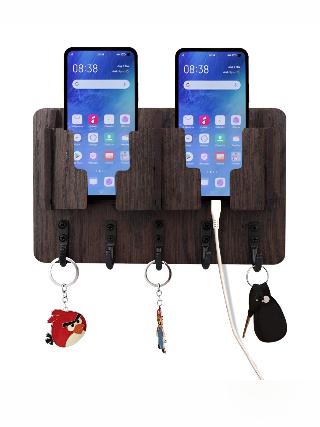 

SEHAZ ARTWORKS Brown Wooded Wall Key & Mobile Stand Holder