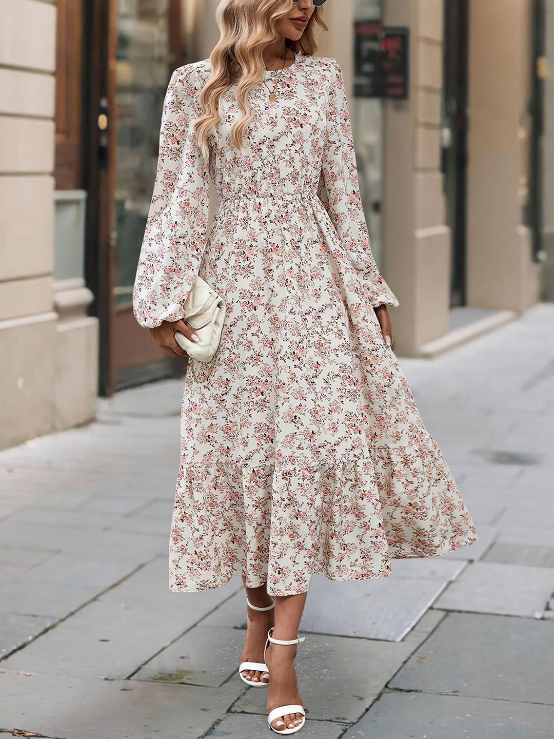 

StyleCast x Revolte Women Floral Printed A-Line Dress, Beige