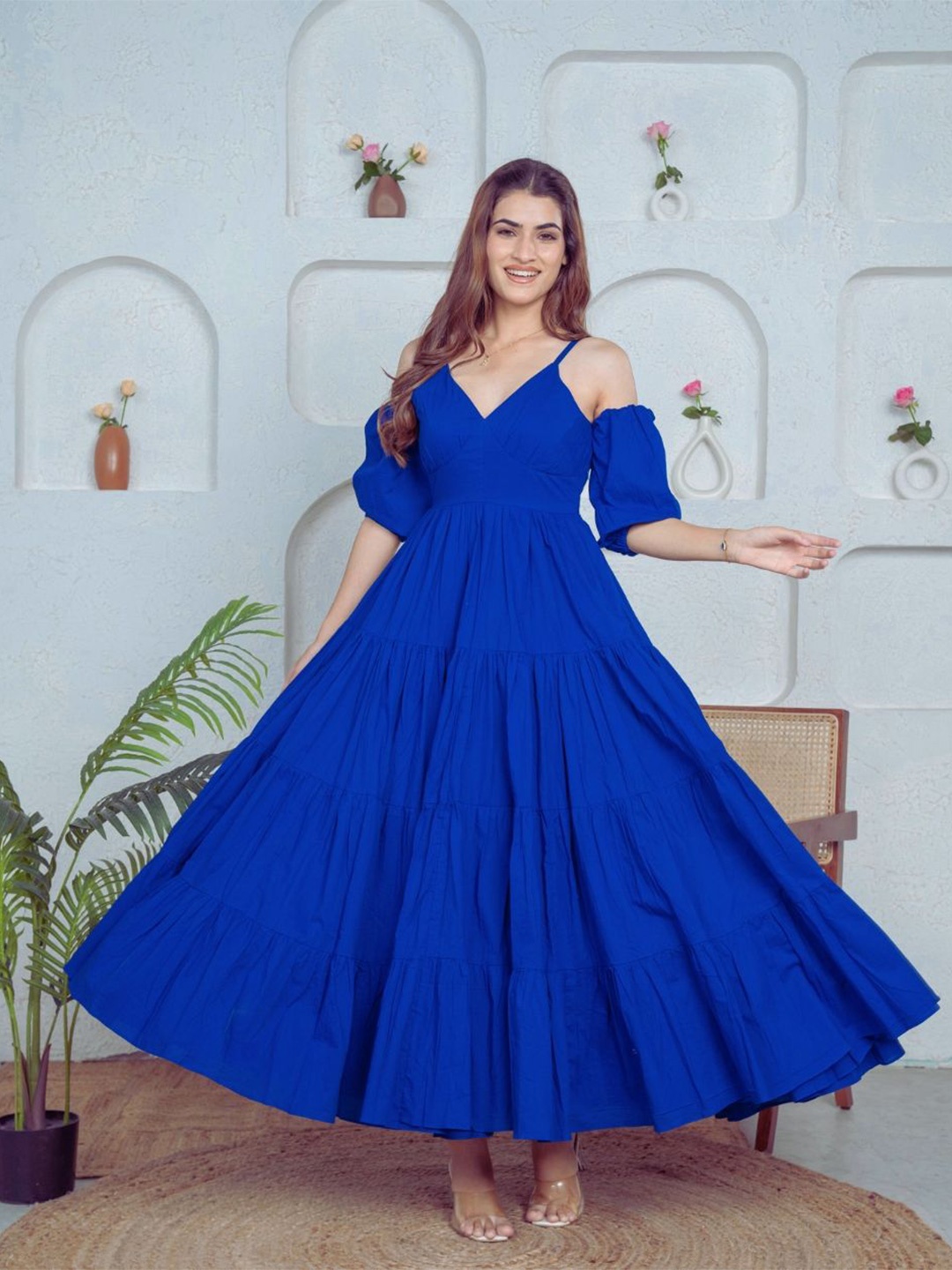 

KAJODI Women Tiered Fit and Flare Dress, Blue
