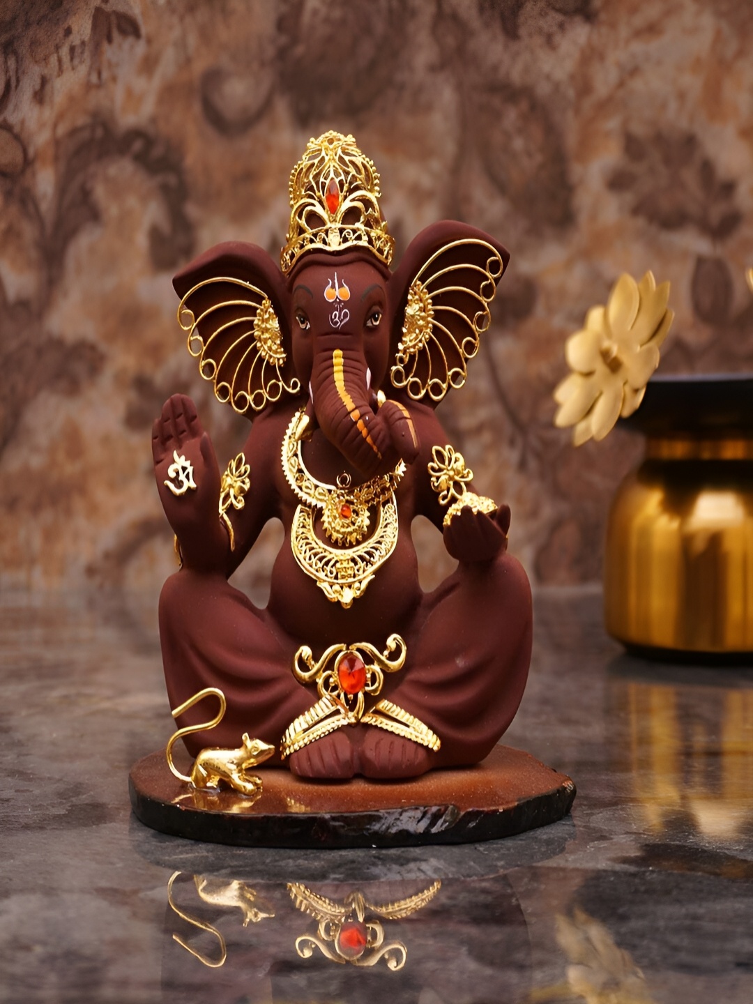

Craftlayout Brown & Gold Toned Lord Ganesha Religious Idol Showpiece